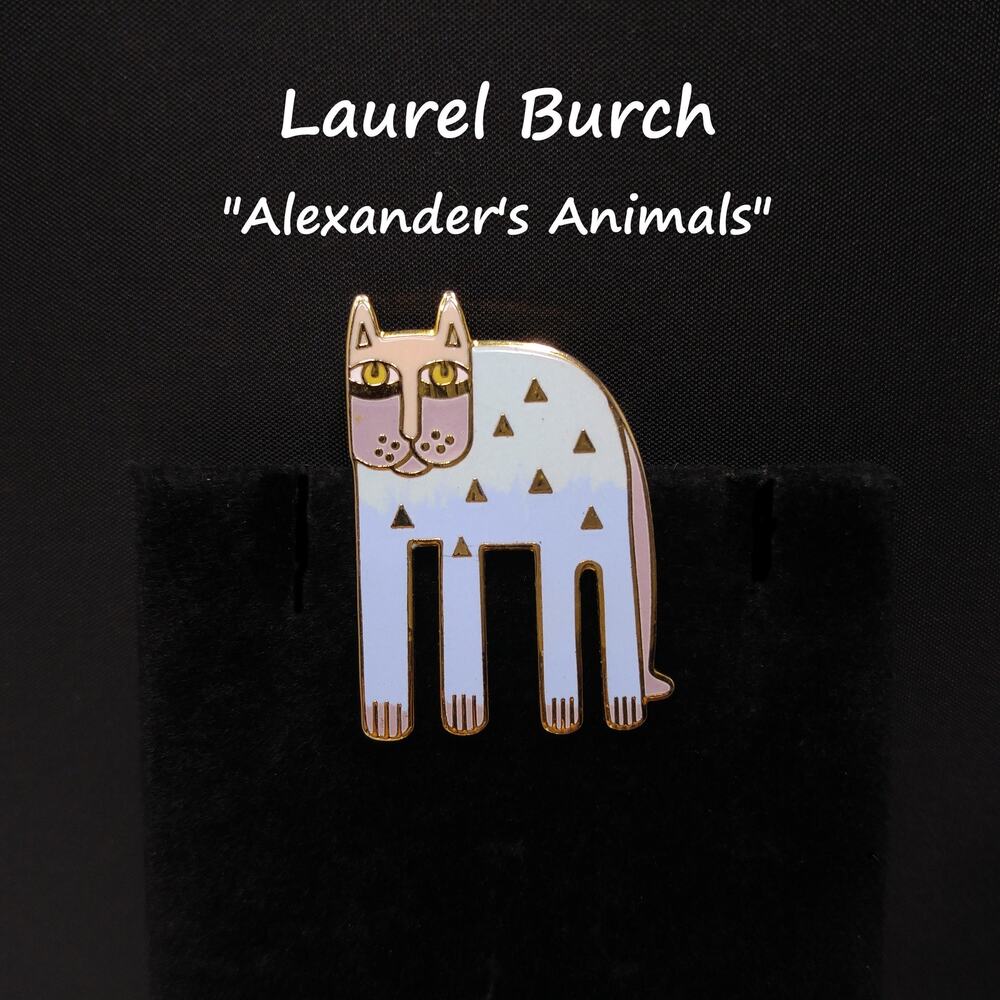 Laurel Burch "Alexander's Animal" Cat Brooch, Pastel Enamel, Gold Plated Vintage